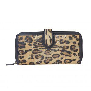 4102 Tan Brown Slim Zippered Clutch - Handheld Hair On Leather Wallet